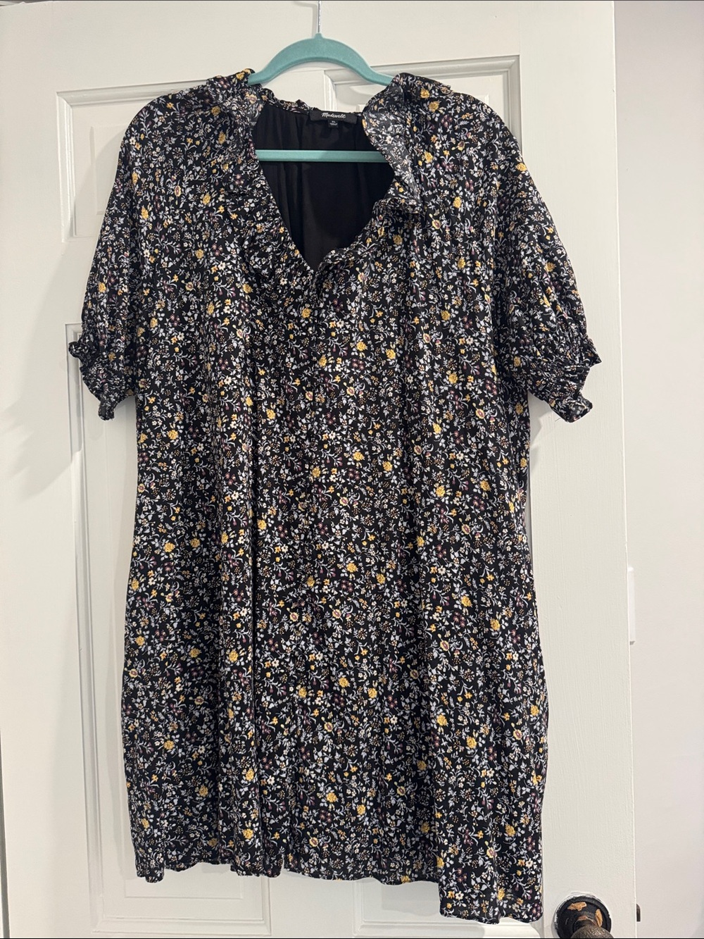 Madewell Black Floral Midi Dress with Yellow and White Accents